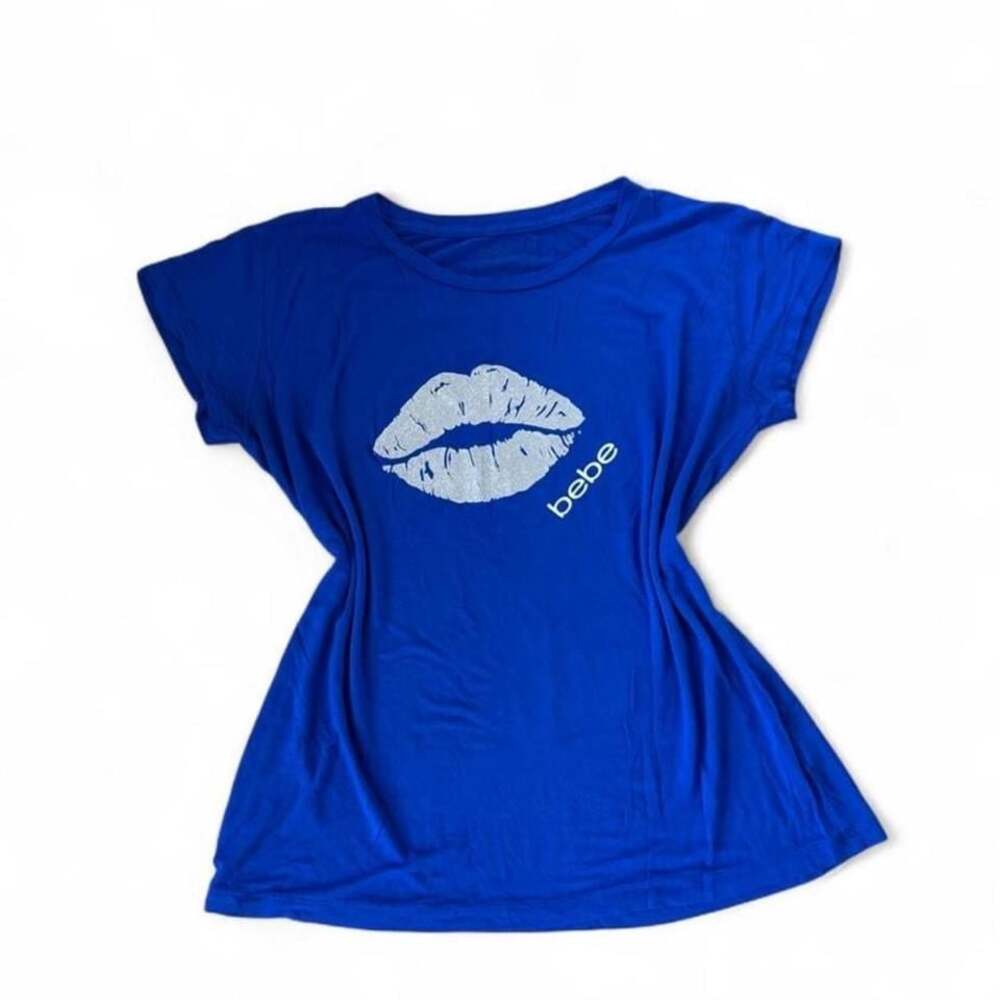 Y2K Bebe Glitter Logo Crewneck Top Blue (Size Medium)